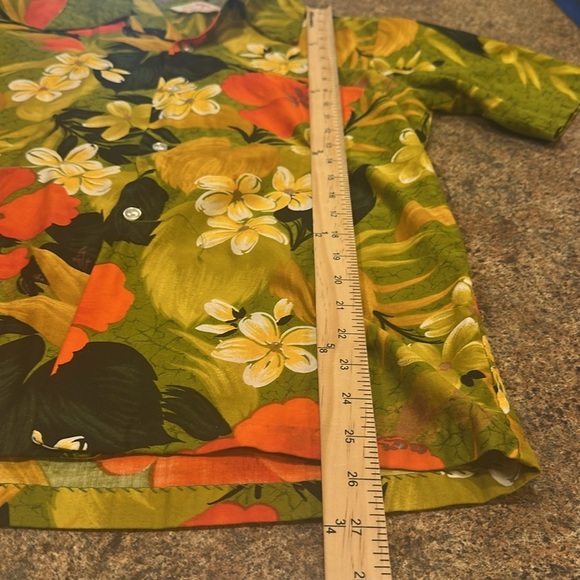 Sears Vintage 70s Hawaiian Floral Button Up Shirt Green Mens - Picture 10 of 10